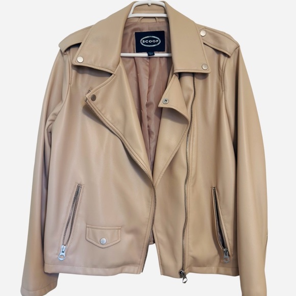 Scoop Women's Faux Leather Asymmetrical Zip Moto Jacket Size L (12/14) - Picture 10 of 11